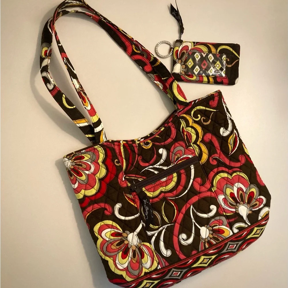 Vera Bradley Puccini Quilted Tote Bag with a Matching Keychain Wallet.